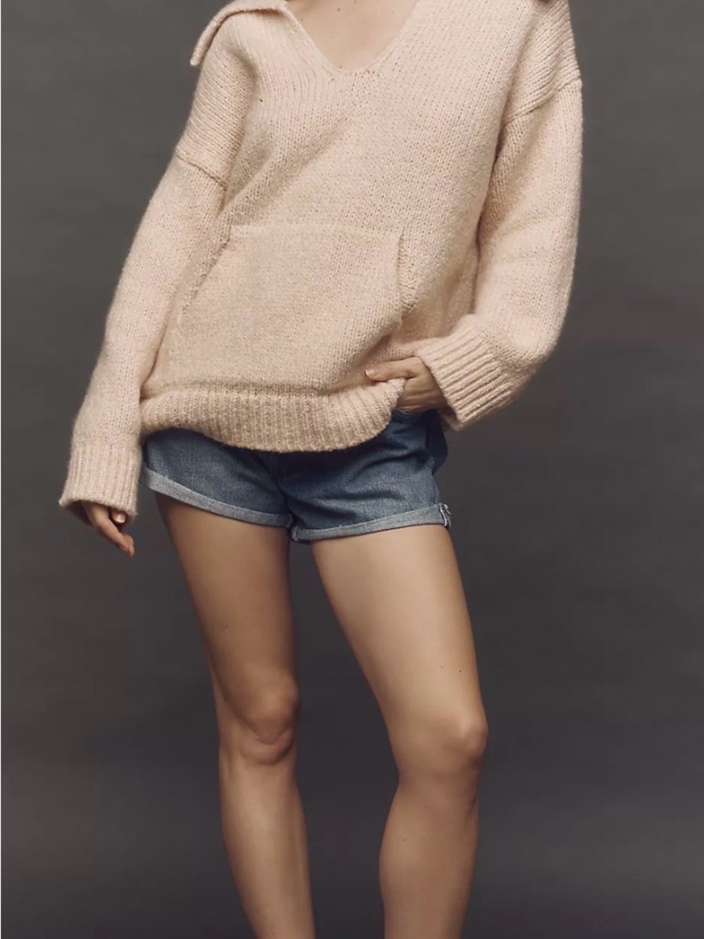 Anthropologie Pilcro Collared Pouch Pocket Sweater Sz M Relaxed Chunky Knit S26